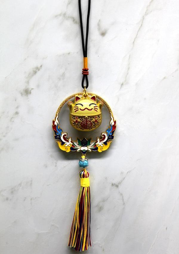 Renkli Püsküllü Şans Kedisi Feng Shui Askılık  - Image 1
