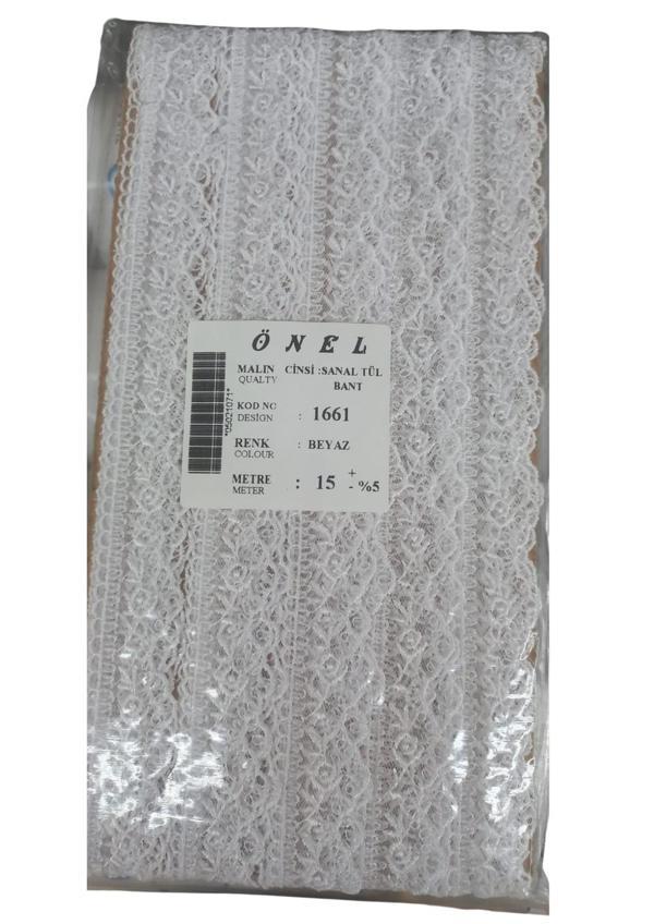 Dantel Polyester Sanal Tül Bant Beyaz 15 Metre En 6 cm ON-1661-B - Image 1
