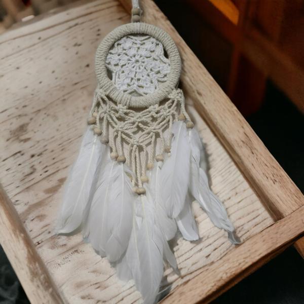 Rüya Kovan Dream Catcher Beyaz Kuş Tüylü - Image 1