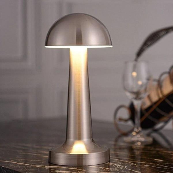 BUFFER® Mantar Model Silver Renk Şarjlı Dokunmatik 3 Renkli LED Masa Lambası - Image 1