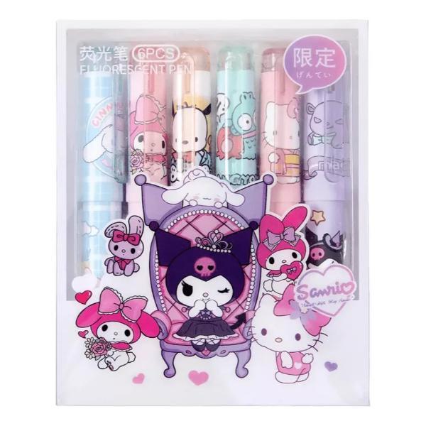 6'lı Fosforlu Kalem Seti - Hello Kitty Kuromi ve Arkadaşları - Image 1