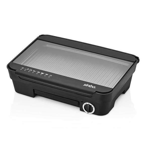 ELEKTRİKLİ IZGARA KOKUSUZ - DUMANSIZ CAM KAPAKLI 5 KADEMELİ TERMOSTAT YAPIŞMAZ 2200W SBG-7118 (5250) - Image 1