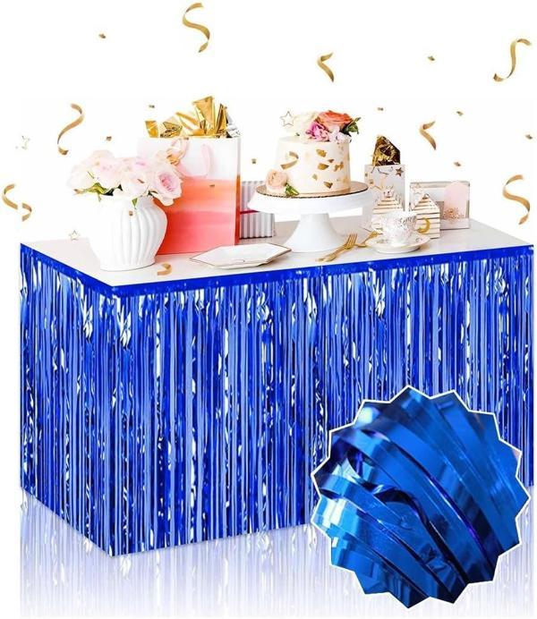 Kendinden Yapışkanlı Mavi Metalize Püsküllü Masa Eteği  - Image 1