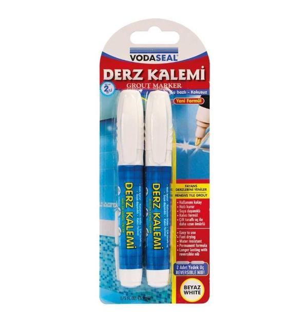 Vodaseal Çift Uçlu Su Bazlı Kokusuz Kalıcı Derz Kalemi Beyaz 2 Adet - Image 1