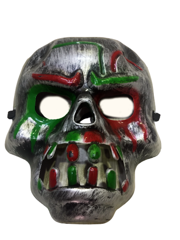 Kırmızı Kan Şeritli Dişli Dracula Kuru Kafa Maskesi Gri Renk - Image 1