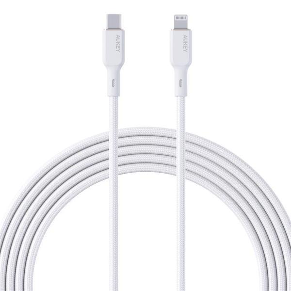 AUKEY CB-NCL1-WH NAYLON ÖRGÜLÜ 3A 480MBPS TYPE-C LIGHTNING KABLOSU 1.8MT - Image 1