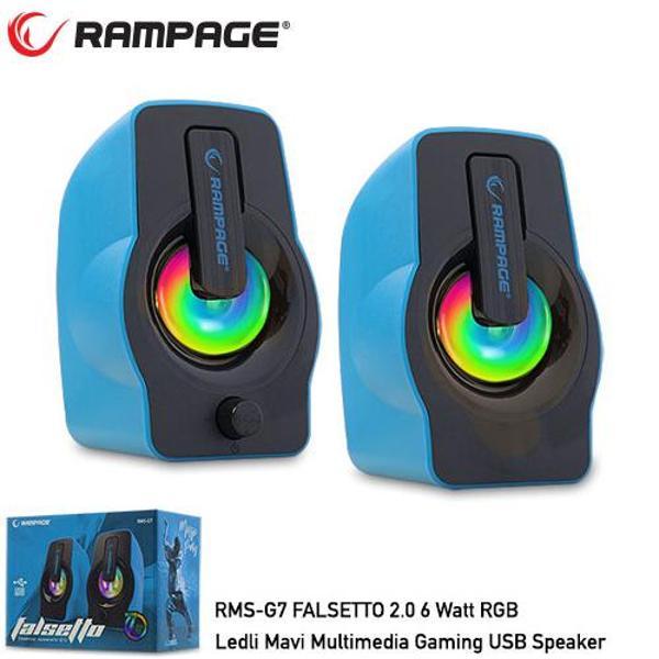 RAMPAGE RMS-G7 FALSETTO 1+1 6 W USB 5V RGB LEDLI Mavi Hoparlör - Image 1