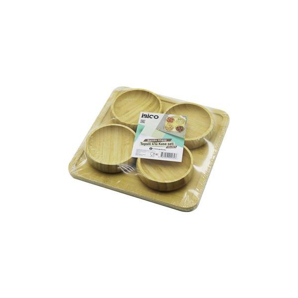 AHŞAP BAMBU 5PCS  ÇEREZLİK - LOKUMLUK KASE SETİ 22X22CM (5250) - Image 1