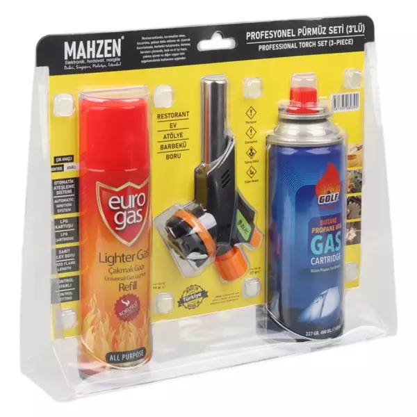 3 Parça Profesyonel Pürmüz Seti Pürmüz Torch Çakmak Başlık- Kamp Gazı 400ml- Çakmak Gazı 270 (5250) - Image 1
