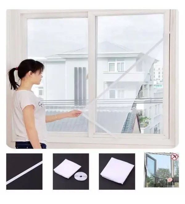 75 X 125 Cm + 4 Mt Cırt Bant Kesilebilir Hazır Pencere Tül Sineklik Pratik Tak Çıkar (5250) - Image 1