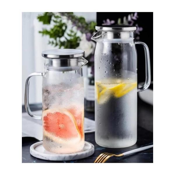 1500 ml Borosilikat Cam Su Sürahisi - Metal Kapaklı ve Isıya Dayanıklı - Image 1