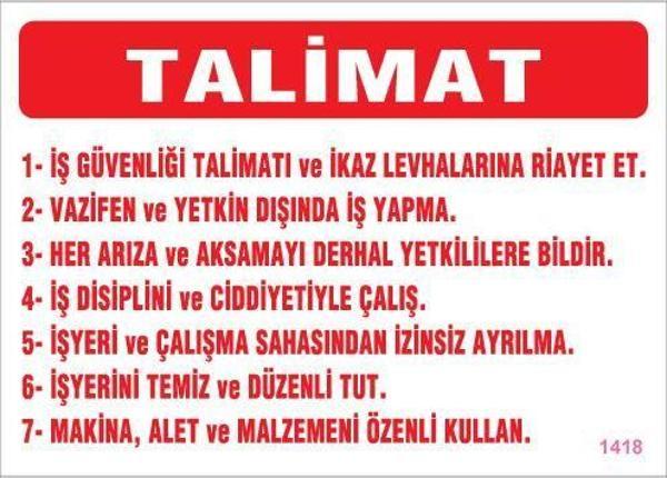 İş Güveliği Talimatları Levhası 25x35 KOD:1418 - Image 1