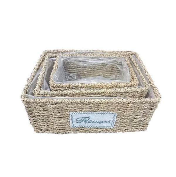  Dikdörtgen Doğal Hasır Saksı Seti - 3'lü - Image 1