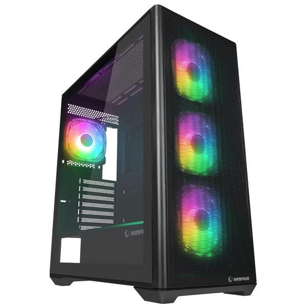 RAMPAGE VORTEX V3 TEMPERLİ CAM+MESH SIYAH 4xARGB FAN+HUB E-ATX Mid-T GAMING KASA - Image 1