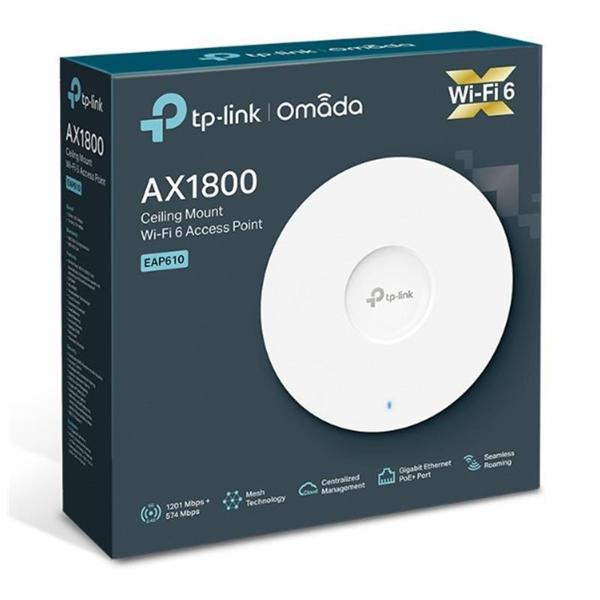 TP-LINK OMADA EAP610 AX1800 DUAL BAND WIFI6 1XGBIT RJ45 2.4GHZ/5GHZ TAVAN TİPİ ACCESS POINT (ADAPTÖRLÜ) - Image 1