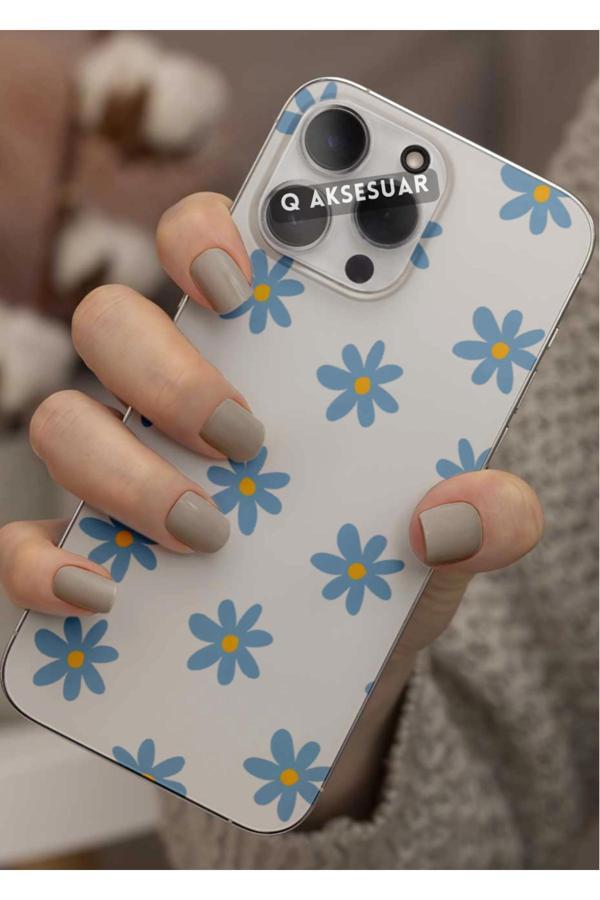 Q Aksesuar Samsung Galaxy A14 Uyumlu Mavi Çiçek Tasarımlı Şeffaf Telefon Kılıfı Kapak Case - Image 1