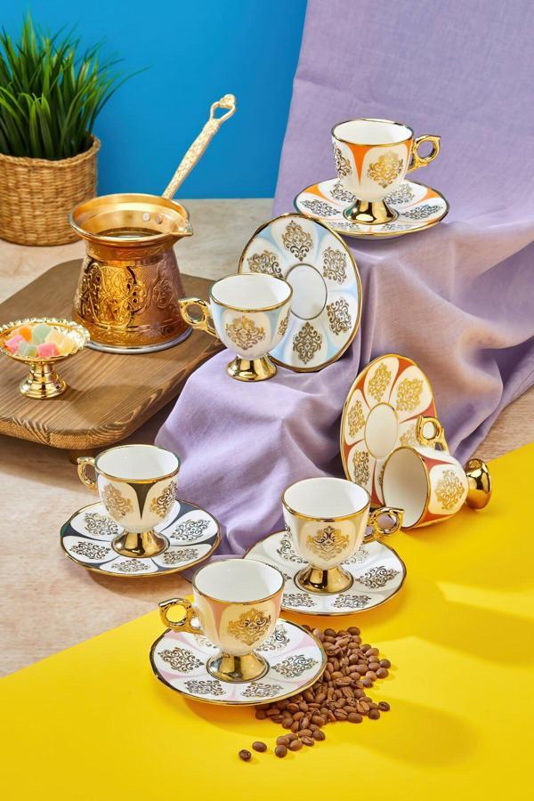 Cooker 6 Lı Altın Yaldızlı Porselen Kahve Fincan Takımı – Lüks Ve Şık Kahve Keyfi! - Image 1