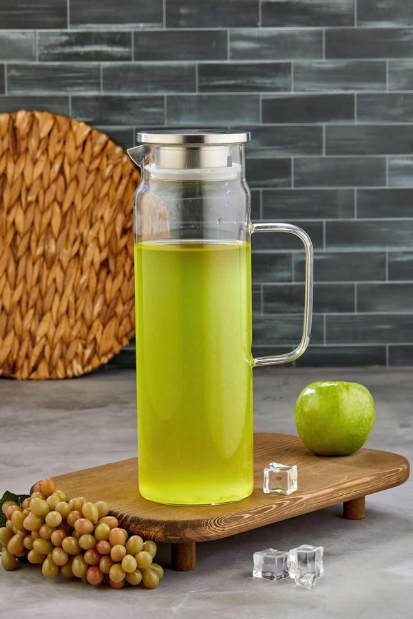 Cooker 1800 Ml Isıya Dayanıklı Borosilikat Cam Sürahi – Gümüş Kapaklı, Şık & Sağlıklı Tasarım - Image 1