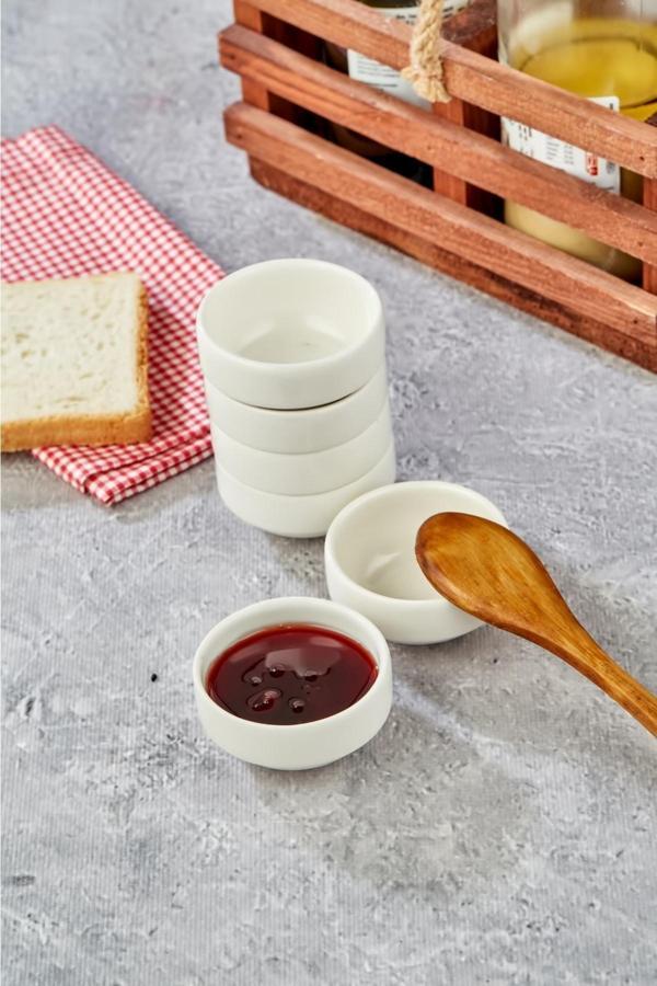 Wonder Yeni Model Yuvarlak 6 Cm Mini 6 Lı Porselen Servis Sunum Kahvaltı Lüx Beyaz Reçellik Sosluk - Image 1