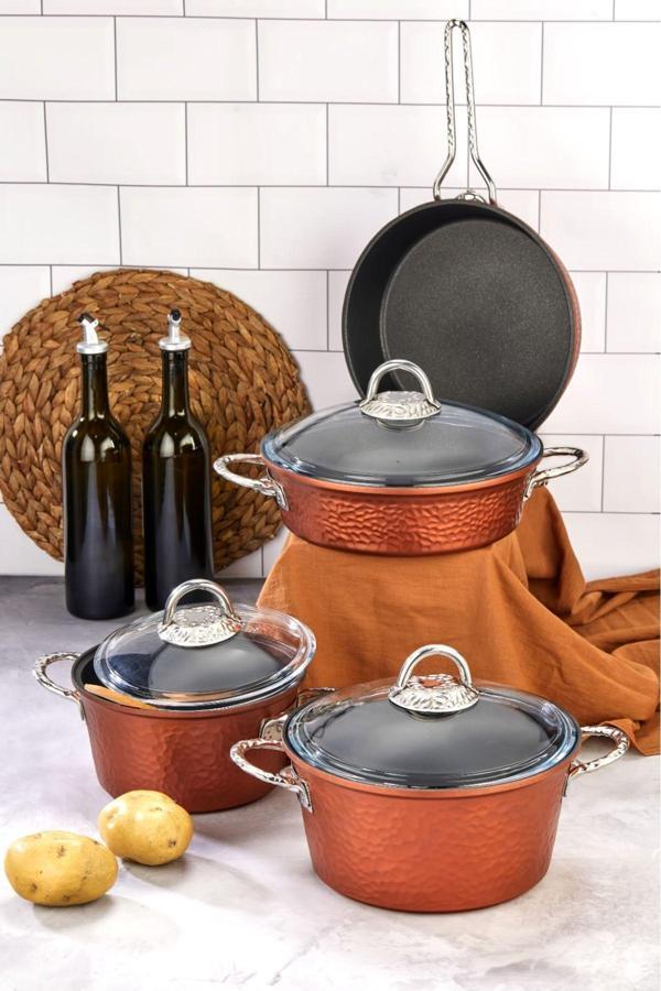 Cooker Dövme Desenli Paslanmaz Çelik 7 Parça Tencere Seti - Image 1