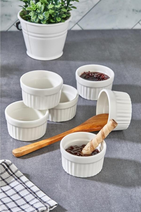 Wonder Cooker 6 Lı Porselen Servis Sunum Kahvaltı Lüx Beyaz Bölmeli Reçellik - Image 1