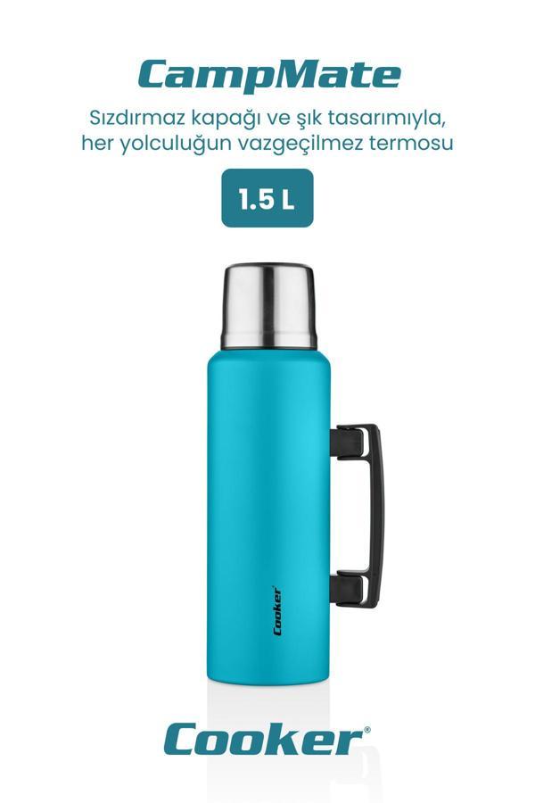 Cooker 1.5 Litre Çift Katlı Çelik Termos-24 Saat Sıcak, 48 Saat Soğuk, Kulplu (Kamp, Piknik, Ofis, Seyahat) - Image 1