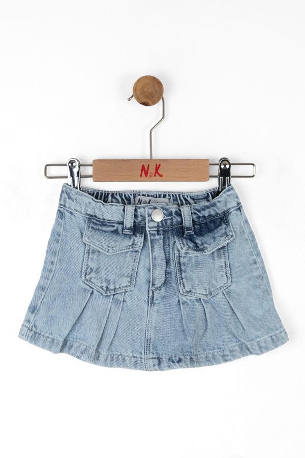 PİLELİ DENIM ETEK Mavi - Image 1