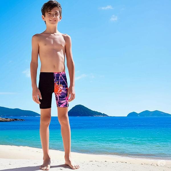 Speedo Allover Digi Jam-mer Erkek Çocuk Yüzücü Mayosu Siyah-Mor - Image 1