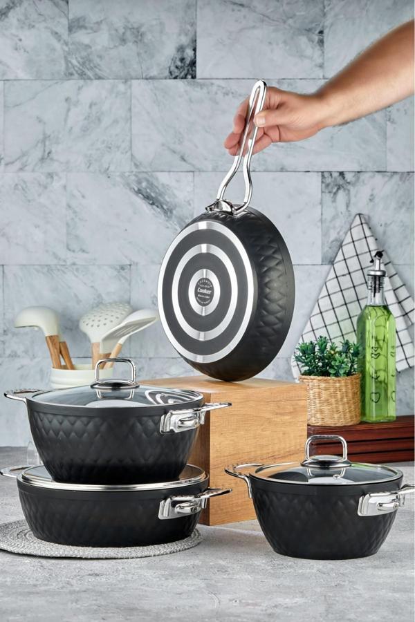 Cooker 7 Parça 4Mm Özel Titanium Serisi Kapaklı Granit Tencere Seti-Silver - Image 1