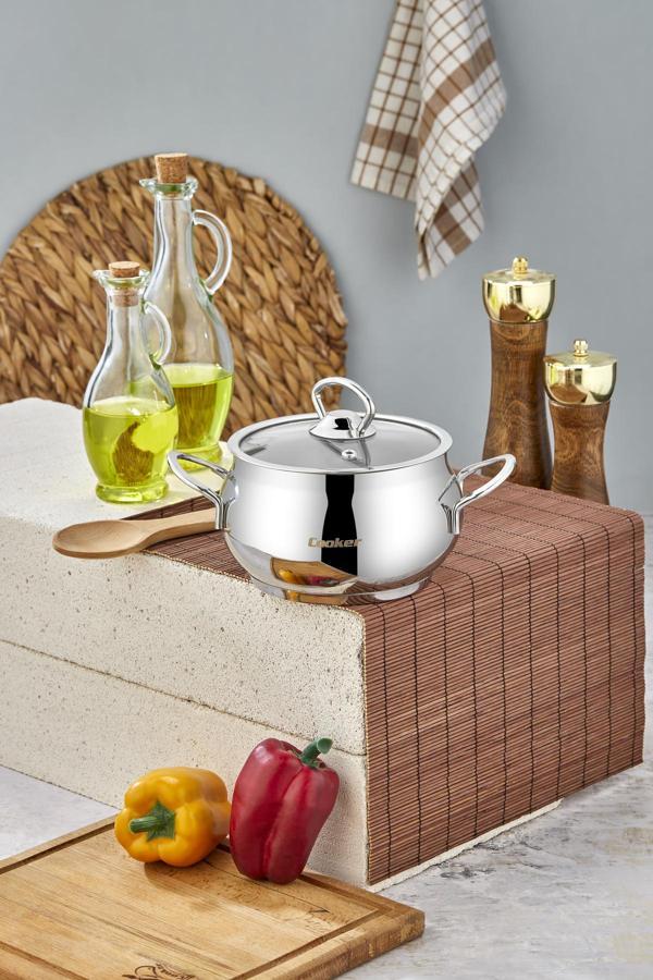 Cooker Lara 14 Cm Paslanmaz Çelik Cam Kapaklı Derin Tencere - Image 1