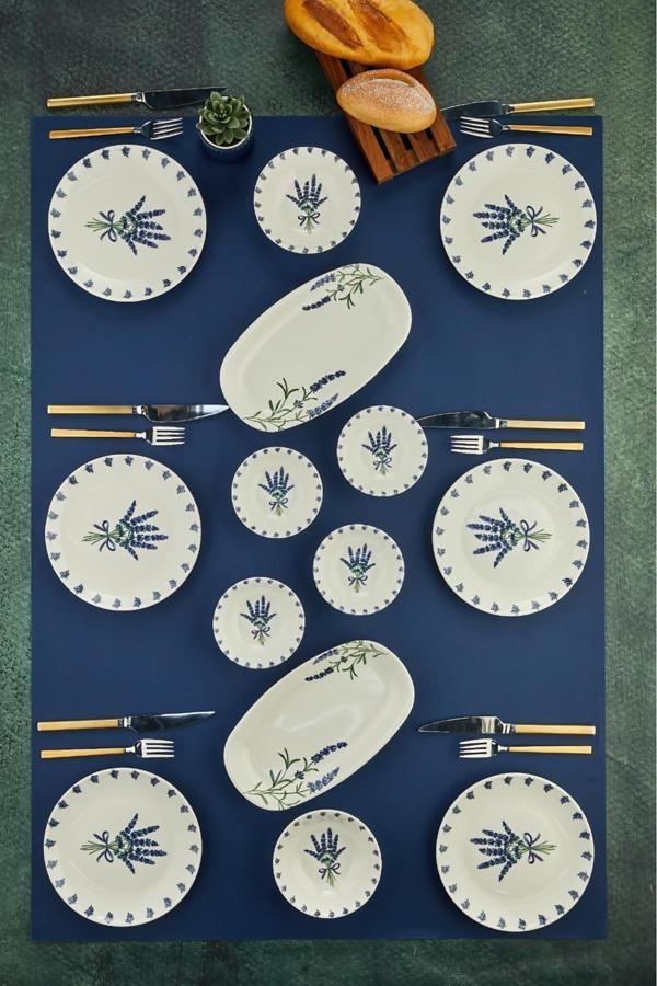 Cooker 14 Parça Porselen Kahvaltı Takımı – Şık Desenli Kayık, Pasta, Kase Ve Reçellik Seti - Image 1