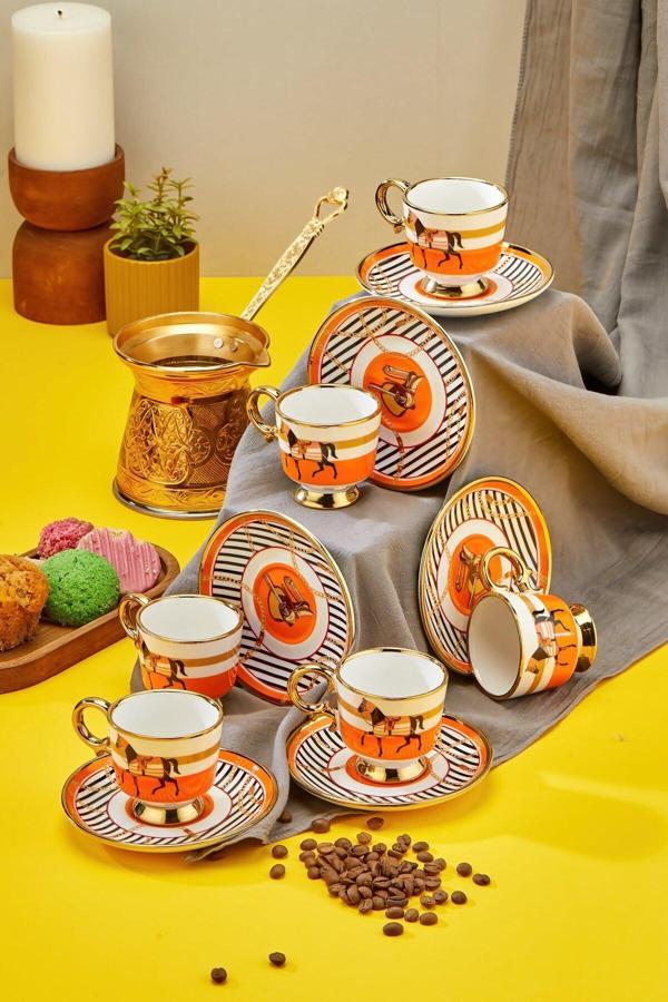 Cooker Altın Yaldızlı 6'Lı Porselen Kahve Fincan Takımı – Şık, Kaliteli Ve Lüks Tasarım - Image 1