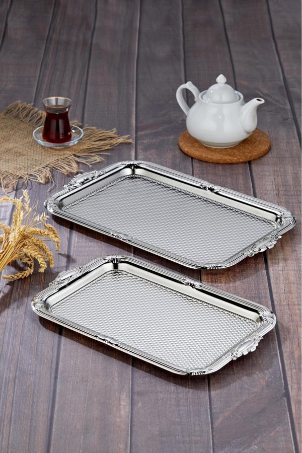 Cooker 2'Li Özel Lüx Kare Paslanmaz Çelik Tepsi - Image 1