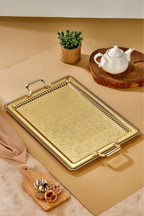 Cooker Özel Seri Dikdörtgen Model Lüx Paslanmaz Çelik Tepsi Sunum Tepsisi 40X53 Cm - Image 1