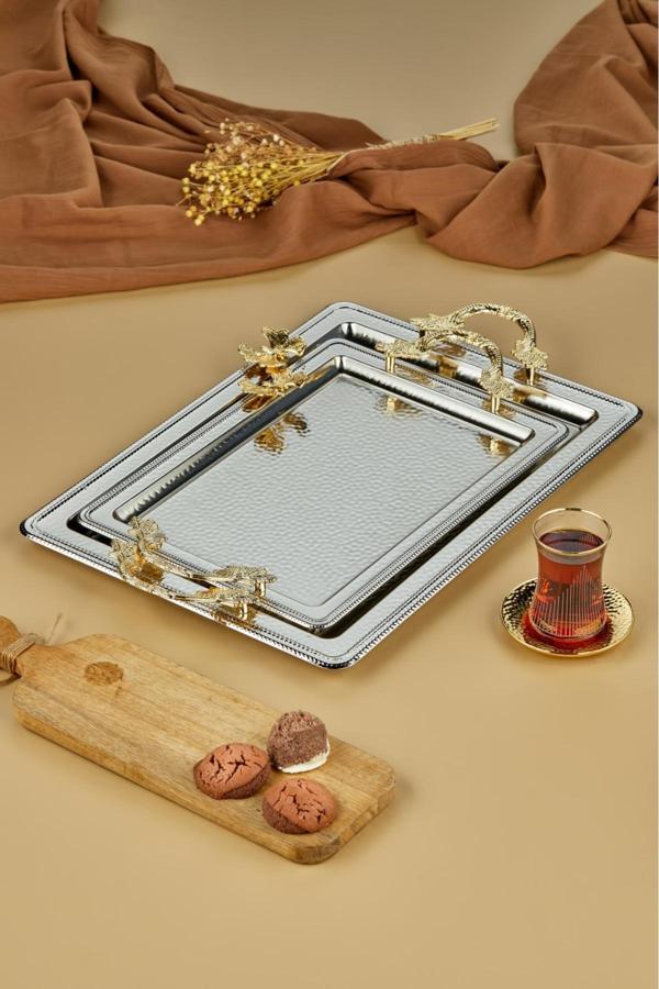 Cooker Dikdörtgen 2'Li Paslanmaz Çelik Metal Tepsi Seti - Image 1