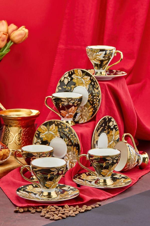 Cooker Altın Yaldızlı 6'Lı Porselen Kahve Fincan Takımı – Şık, Kaliteli Ve Lüks Tasarım - Image 1