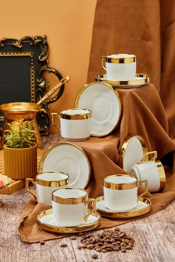 Cooker 6' Lı Altın Yaldızlı 100 Ml Porselen Çay Fincan Takımı – Lüks Ve Şık Kahve Keyfi! - Image 1