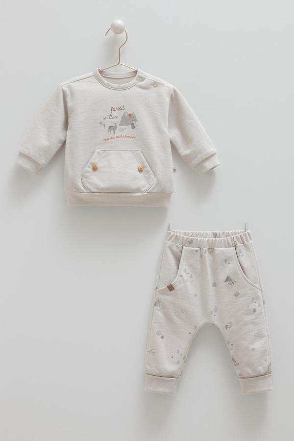 COOL MOUNTAIN KANGURU CEP DETAYLI ALT ÜST TAKIM - CARAMELL  - TKE2025 - Gri - 9 - 12 Ay - TKE2025-Gri-9 - 12 Ay Gri - Image 1