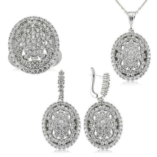 Supertrend Gümüş Beyaz Taşlı Bayan Set - Image 1
