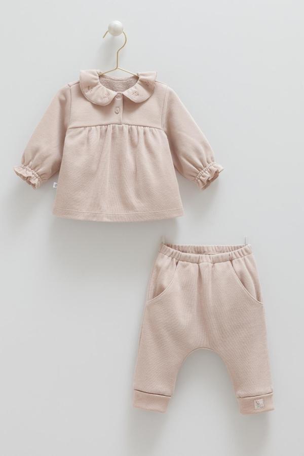 PRETTY BABY BEBE YAKA ALT ÜST TAKIM - CARAMELL  - TKK2132 - Vizon - 12 - 18 Ay - TKK2132-Vizon-12 - 18 Ay Vizon - Image 1