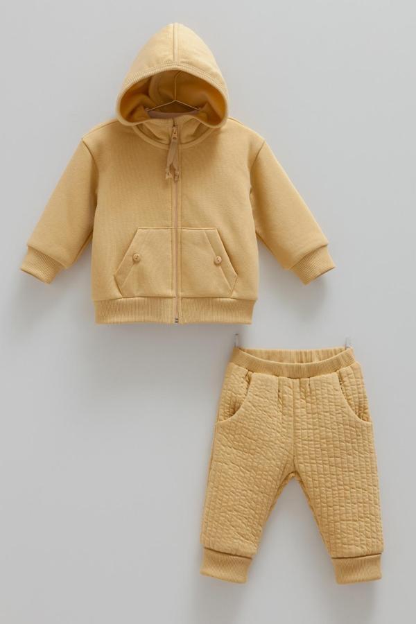 ANIMALS WORLD KANGURU CEPLİ SIRT NAKIŞLI KAPÜŞONLU ÜÇLÜ ALT ÜST TAKIM - CARAMELL  - TKE2097 - Sarı - 6 - 9 Ay - TKE2097-Sarı-6 - 9 Ay Sarı - Image 1