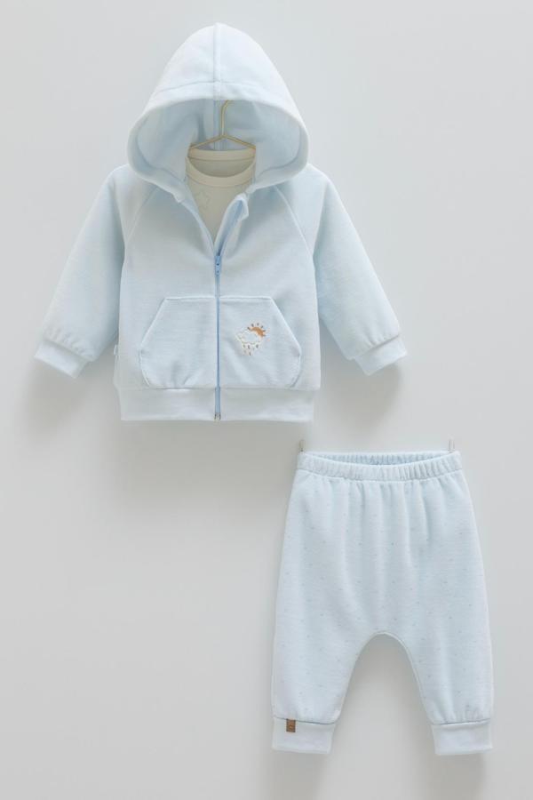 STAR POINT KADİFE ÜÇLÜ ALT ÜST TAKIM - CARAMELL  - TKE2157 - Mavi - 12 - 18 Ay - TKE2157-Mavi-12 - 18 Ay Mavi - Image 1