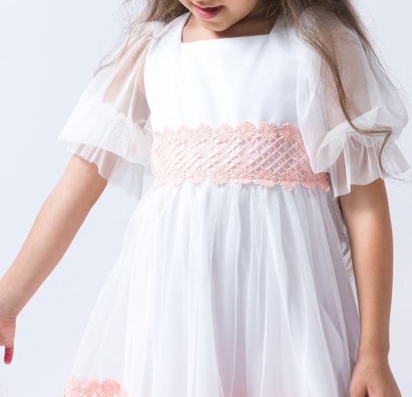 PAPATYA DANTELLİ TÜL ABİYE ELBISE Pudra - Image 1