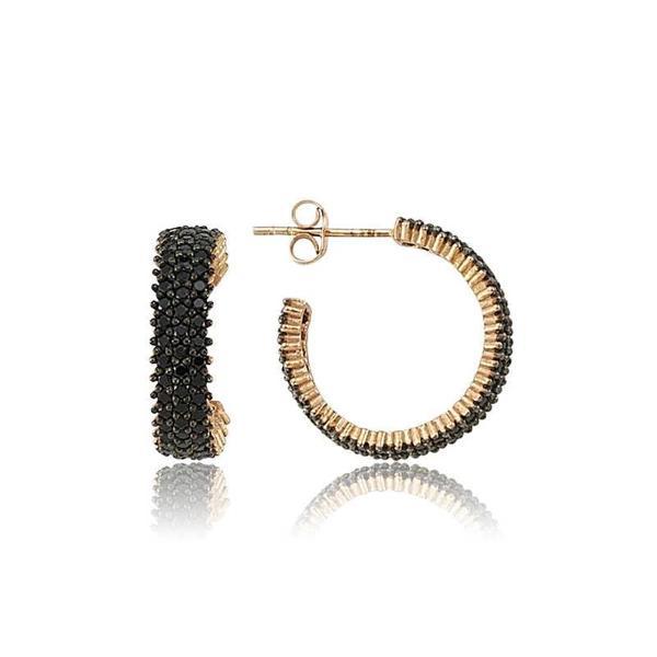 Supertrend Gümüş Üç Sıralı Siyah Tamtur Küpe - Image 1