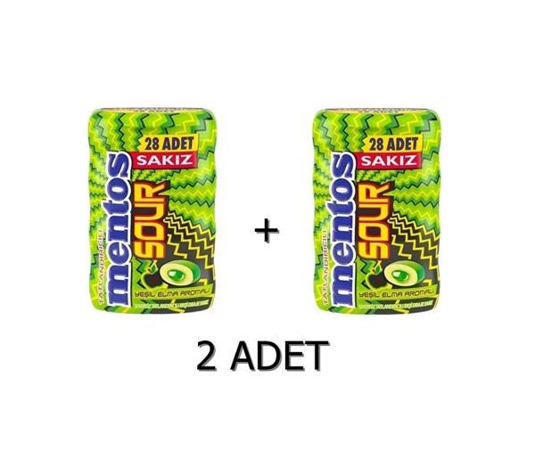 Mentos Sour Yeşil Elma Aromalı Şekersiz-Tatlandırıcılı Ekşi Draje Sakız 56g (2 ADET) - Image 1