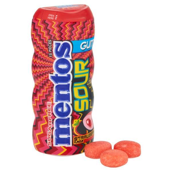 Mentos Sour Çilek Aromalı Şekersiz-Tatlandırıcılı Ekşi Draje Sakız 30g - Image 1