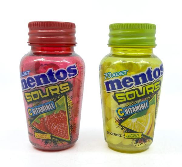 Mentos Sours Şekersiz Tatlandırıcılı C Vitaminli Limon ve Çilek Aromalı Tablet Şekerleme 49gr X 2 Adet - Image 1