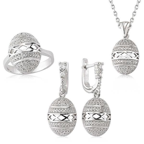Supertrend Gümüş Zirkon Taşlı Oval Bayan Set - Image 1