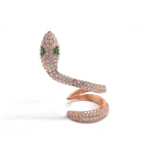 Supertrend Gümüş Yeşil Gözlü Tek Kıkırdak Yılan Küpe - Image 1