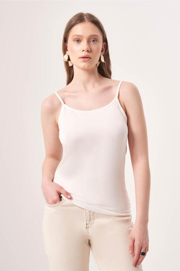 Mizalle Basic İp Ekru Askılı Atlet - Image 1